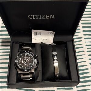 Citizen Black and Silver Chronograph Watch with Bracelet